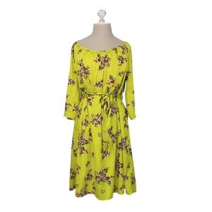 Old Navy Yellow Dress with Floral Pattern Belted Waist  Quarter Sleeve Size L